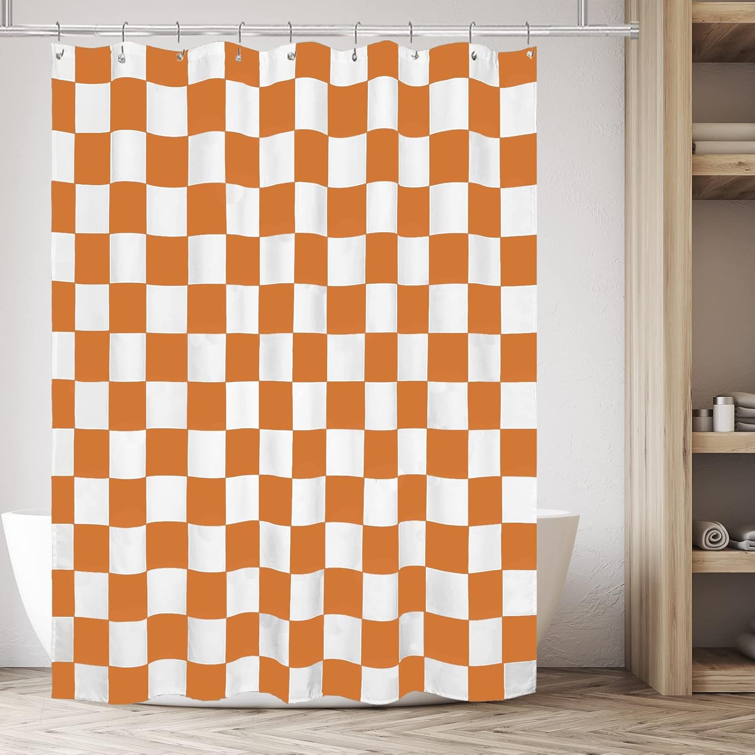 Tititex Aesthetic Checkerboard Shower Curtain Set 71x71 Inch with 12 Hooks