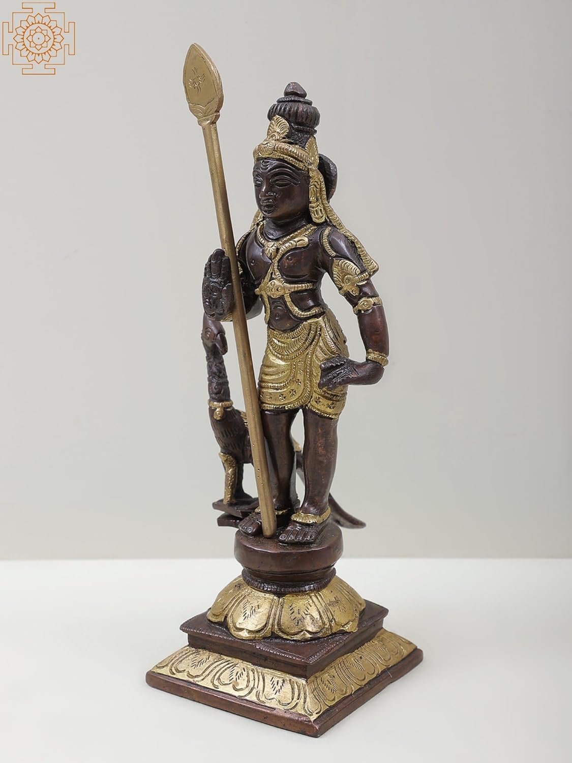 10 Inch Lord Karttikeya Brass Statue with Peacock 1