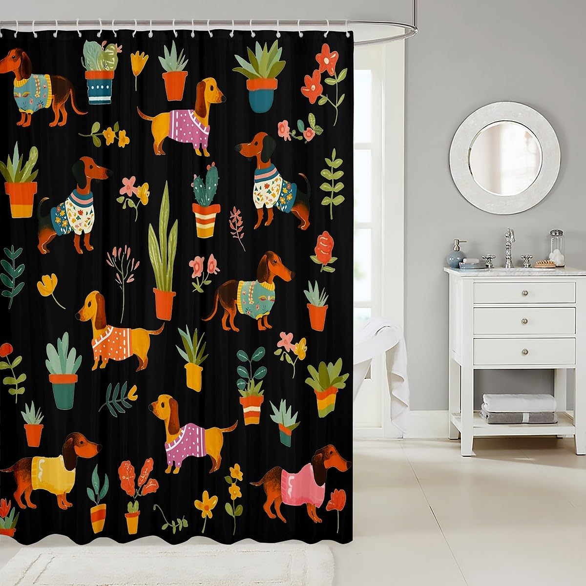 Erosebridal Sausage Dog Shower Curtain Set 1