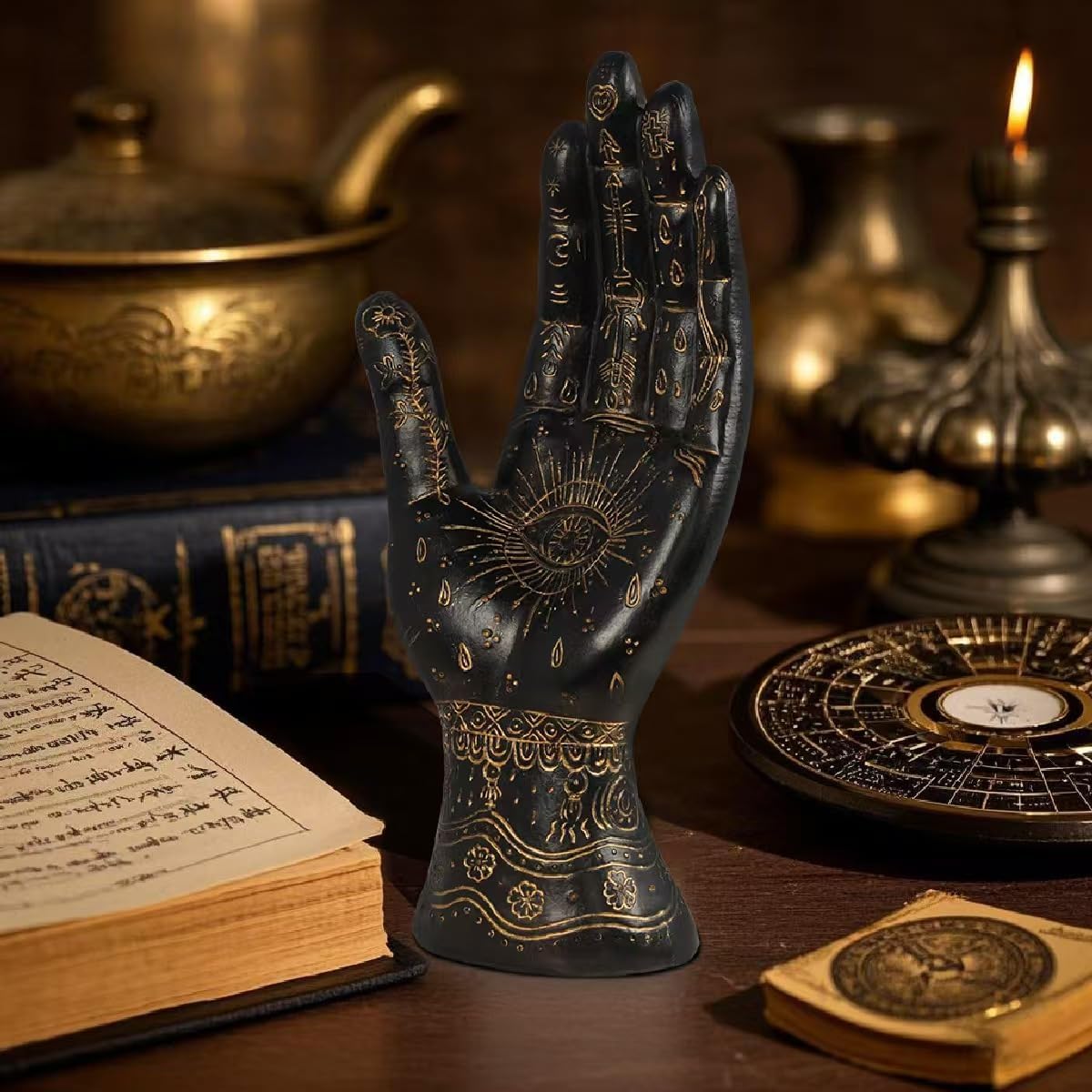 Skyant Palmistry Hand Resin Statue with Symbols Black