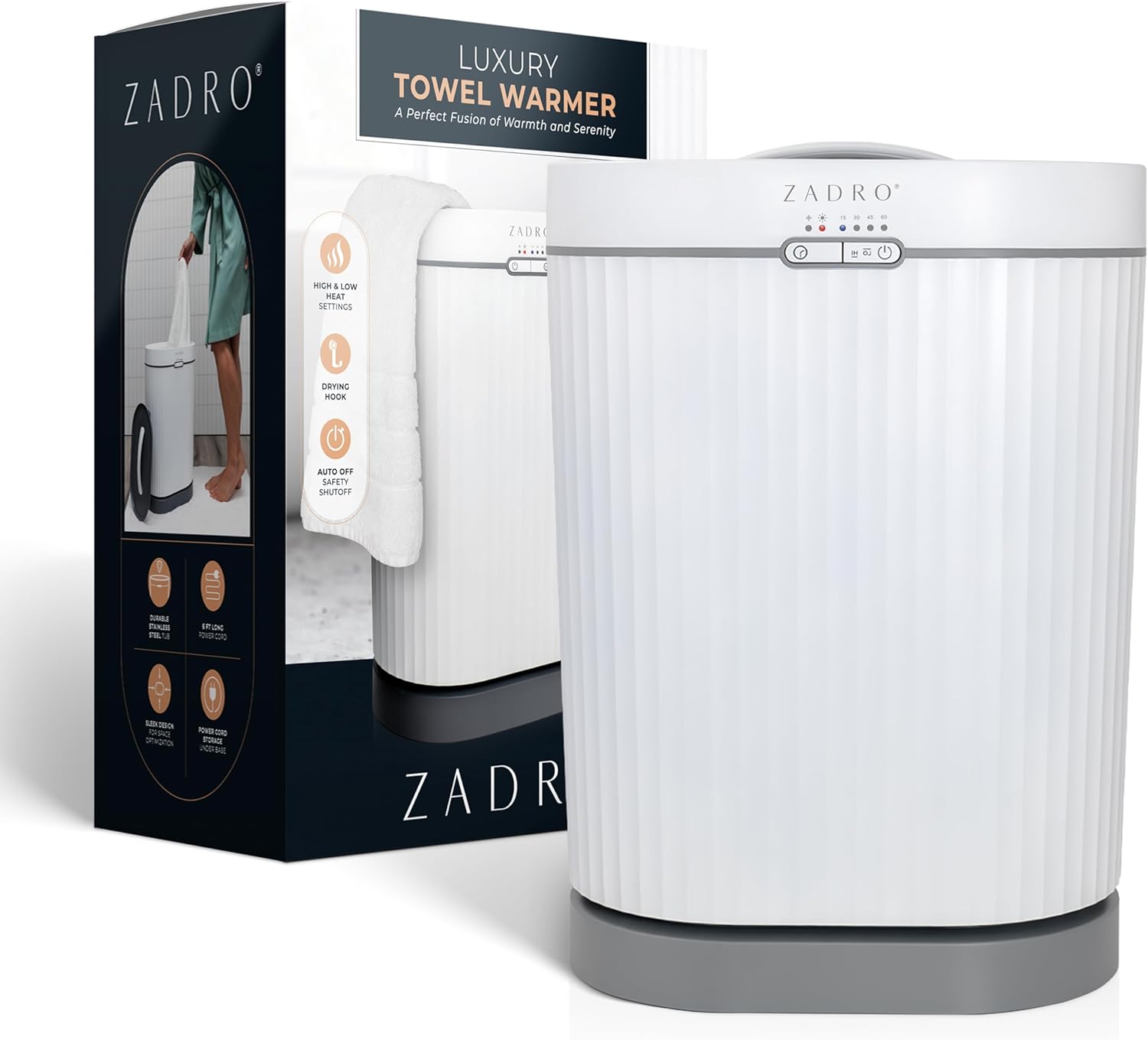 Zadro Fluted Oval Towel Warmer with Timer and Aromatherapy