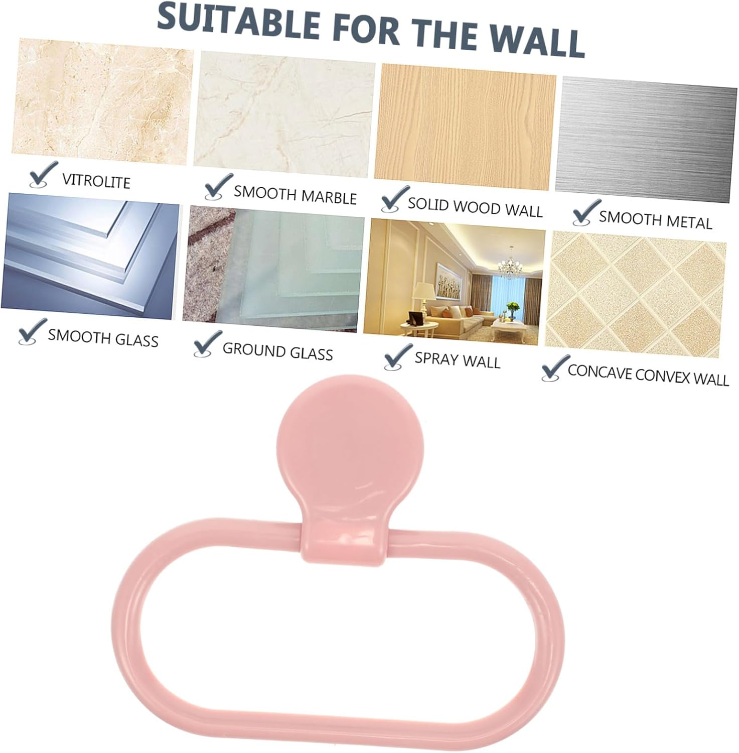 Pink Towel Holder Ring Self Adhesive No Drilling Required