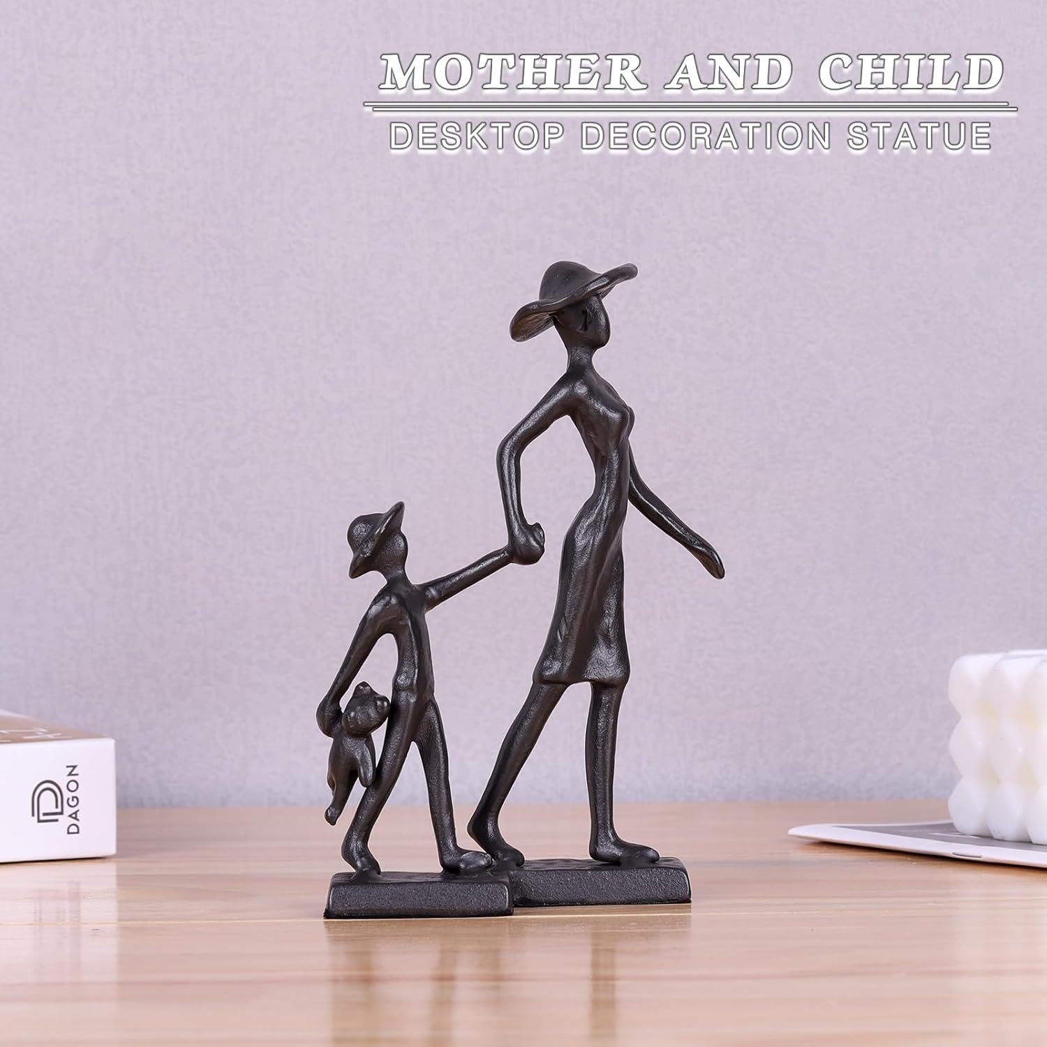 Orenm Mother and Son Cast Iron Figurine 67 Inch Rustic Statue