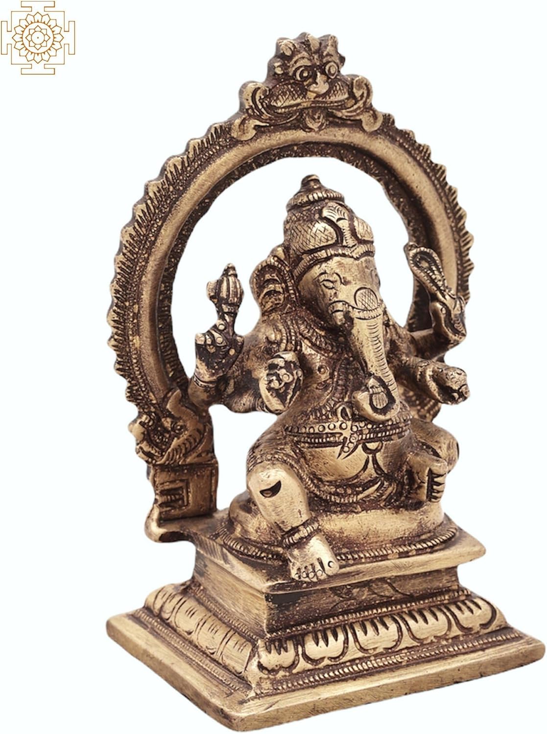 4-Inch Brass Ganesha Statue with Aureole Pooja Idol