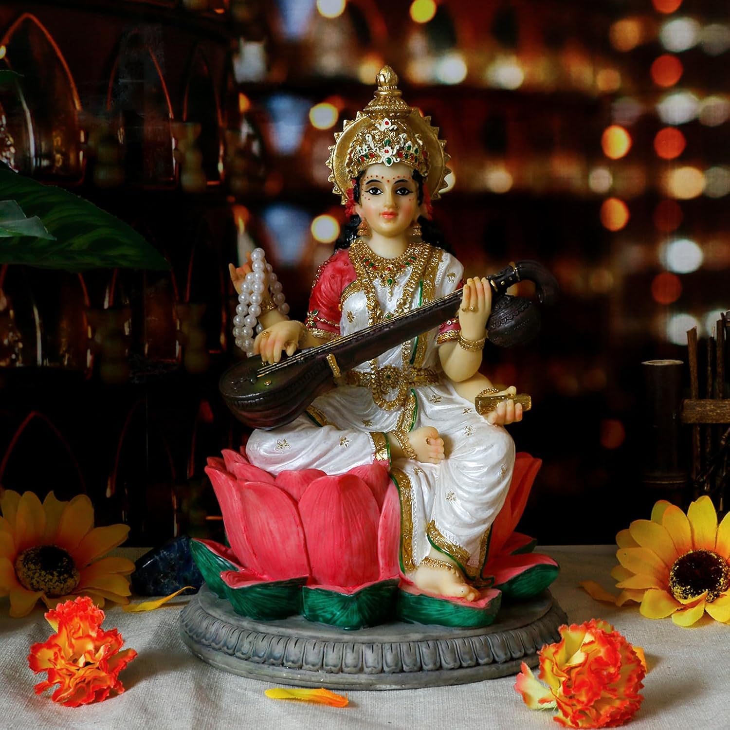 Hindu Goddess Saraswati Statue 86 Inch Handmade Decor
