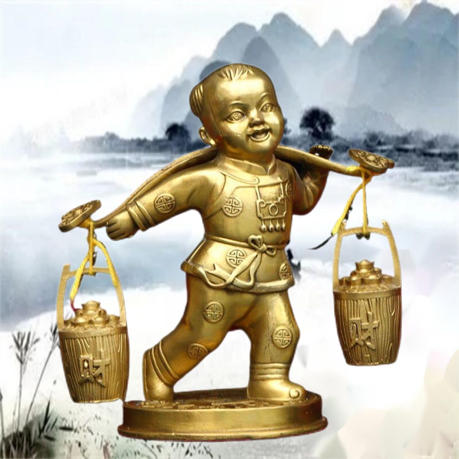 Ecqizer Feng Shui Wealth Child Statue Decor