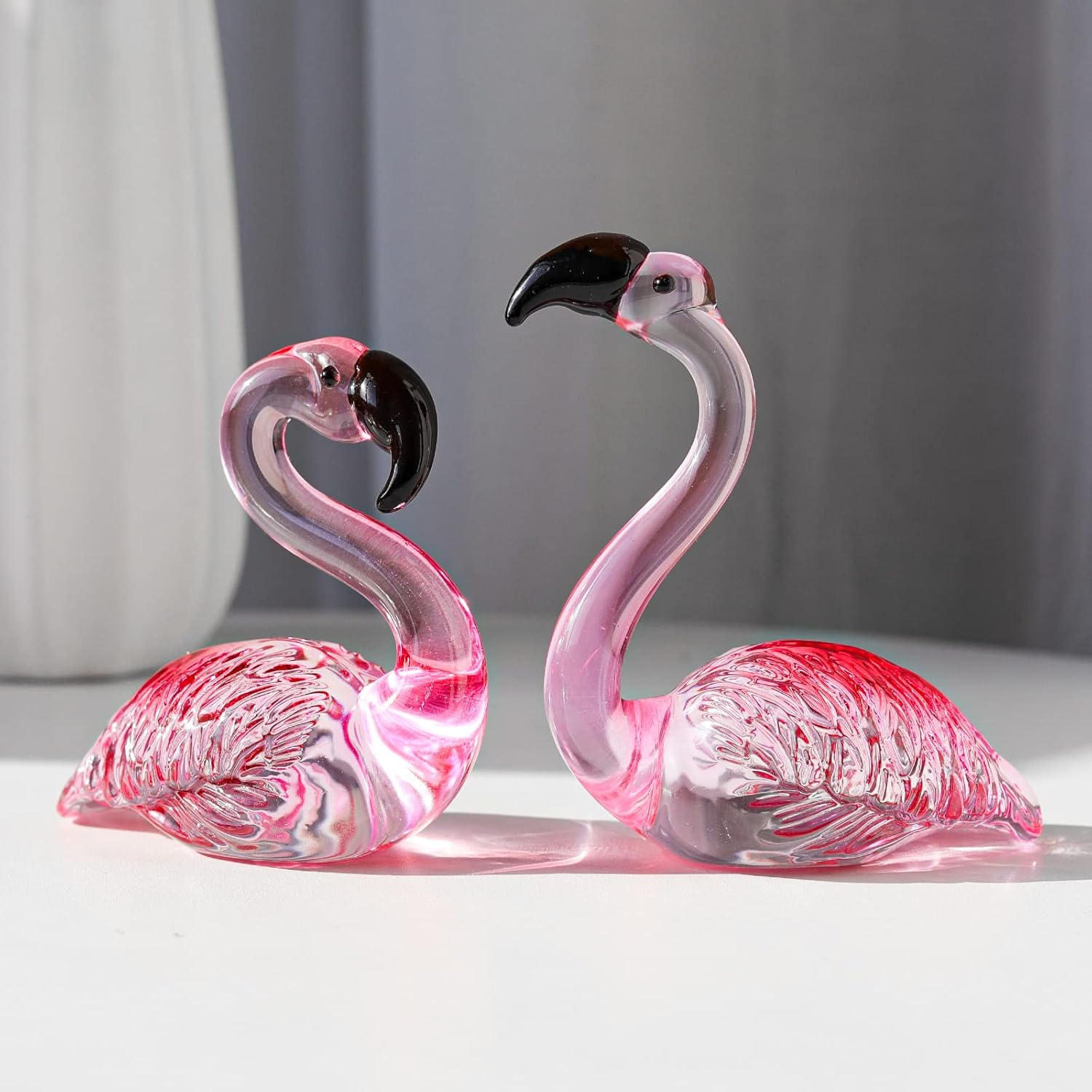 LONGWIN Handmade Flamingo Figurines 2 Pcs