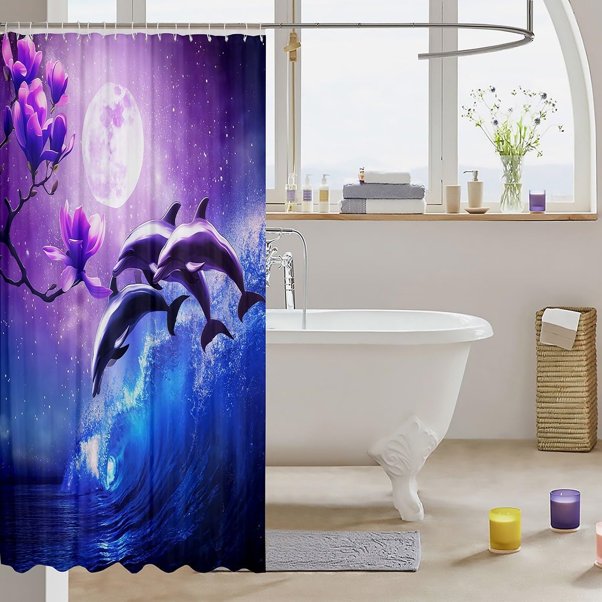 Erosebridal Galaxy Dolphin Shower Curtain Set