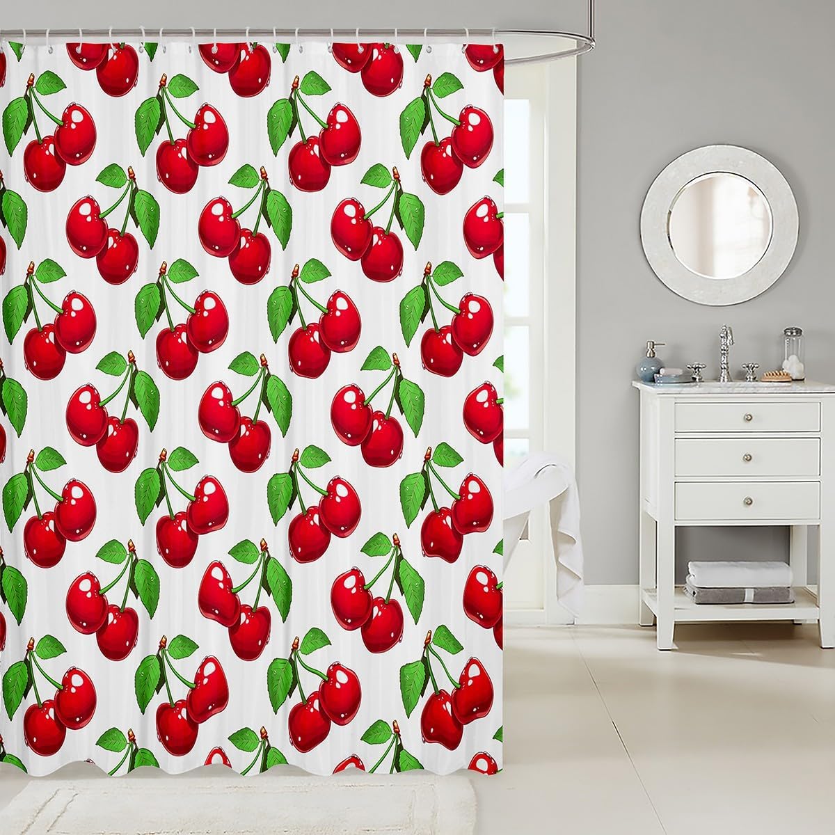 Feelyou Cherry Pattern Bath Curtain Set 72x78 inches