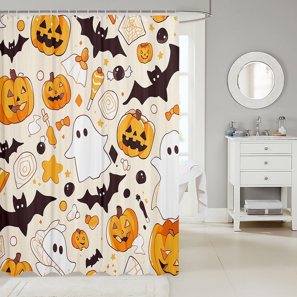 Feelyou Ghosts Pumpkin Bats Halloween Shower Curtain