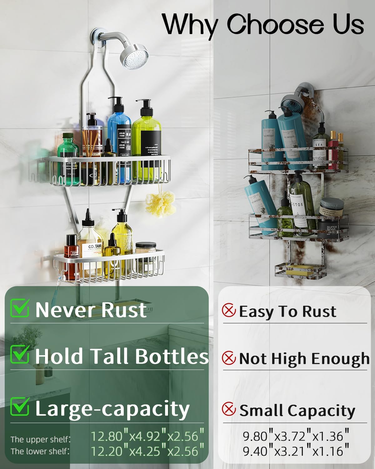 Skyapex Shower Caddy Hanging Organizer with Extra Large Shelf and 3 Tier Design