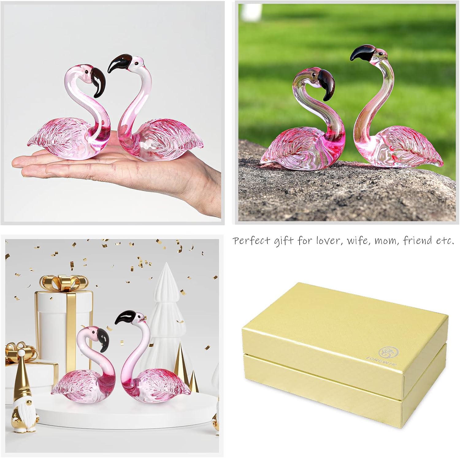 LONGWIN Handmade Flamingo Figurines 2 Pcs