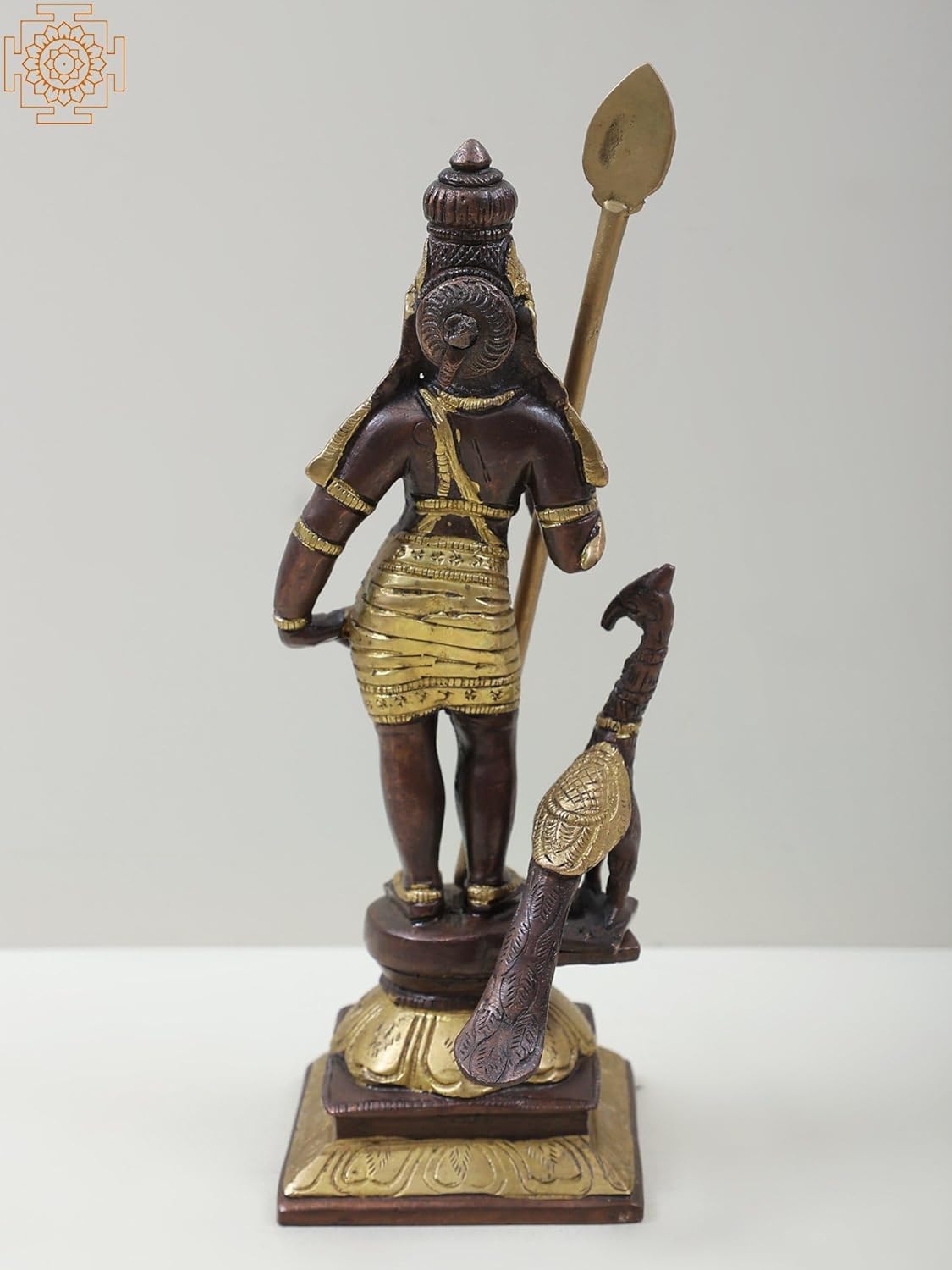 10 Inch Lord Karttikeya Brass Statue with Peacock 1
