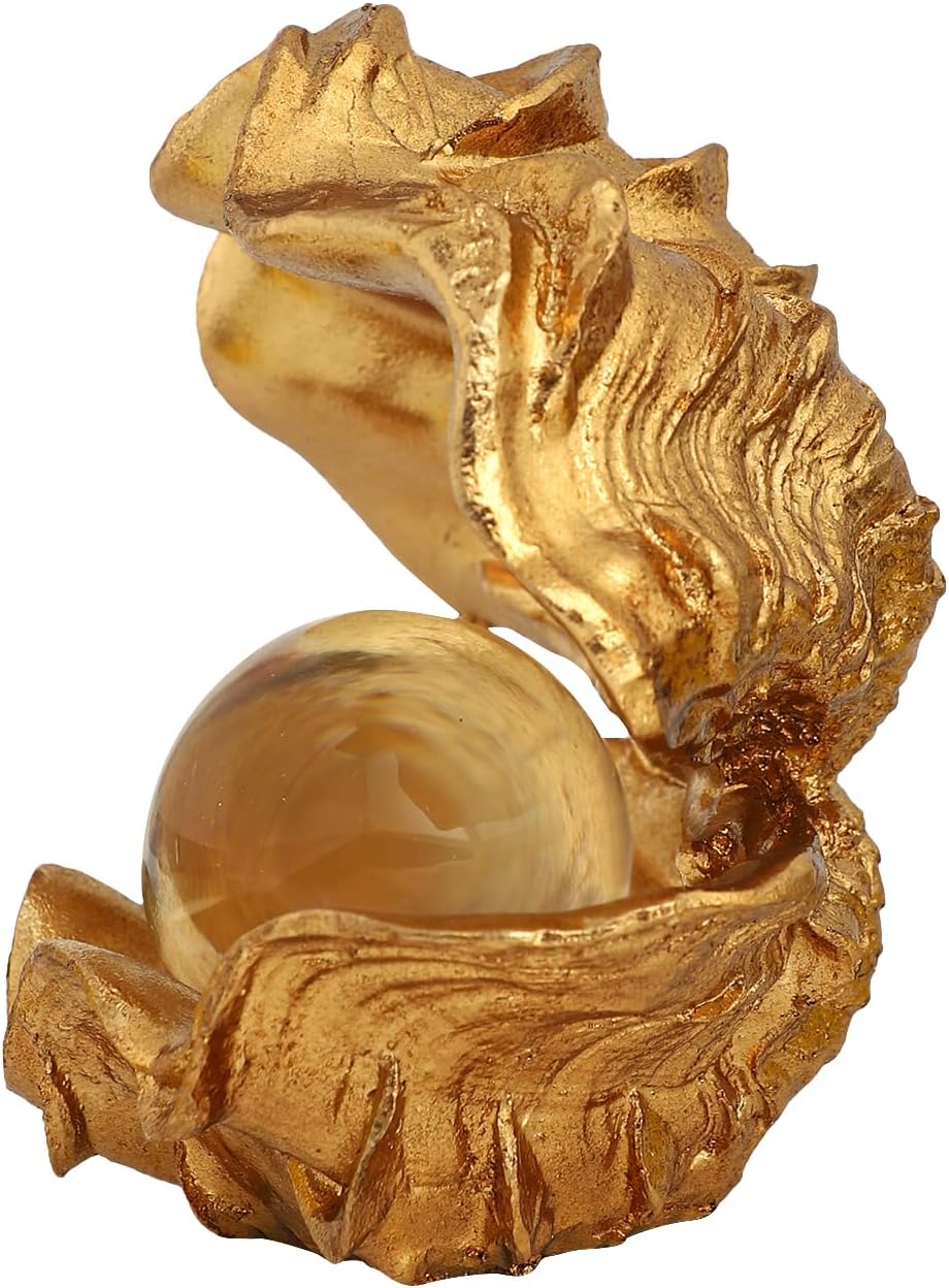 Zonsuli Gold Pearl Oyster Sculpture Handmade Shell Statue