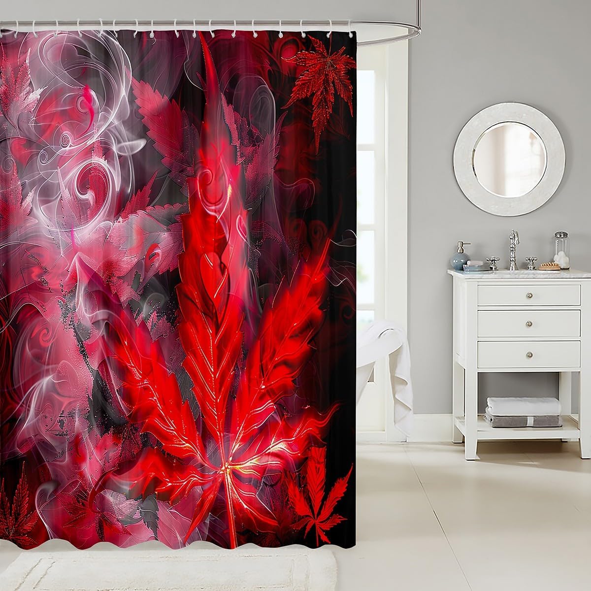 Erosebridal Cannabis Leaves Bath Curtain Set 1