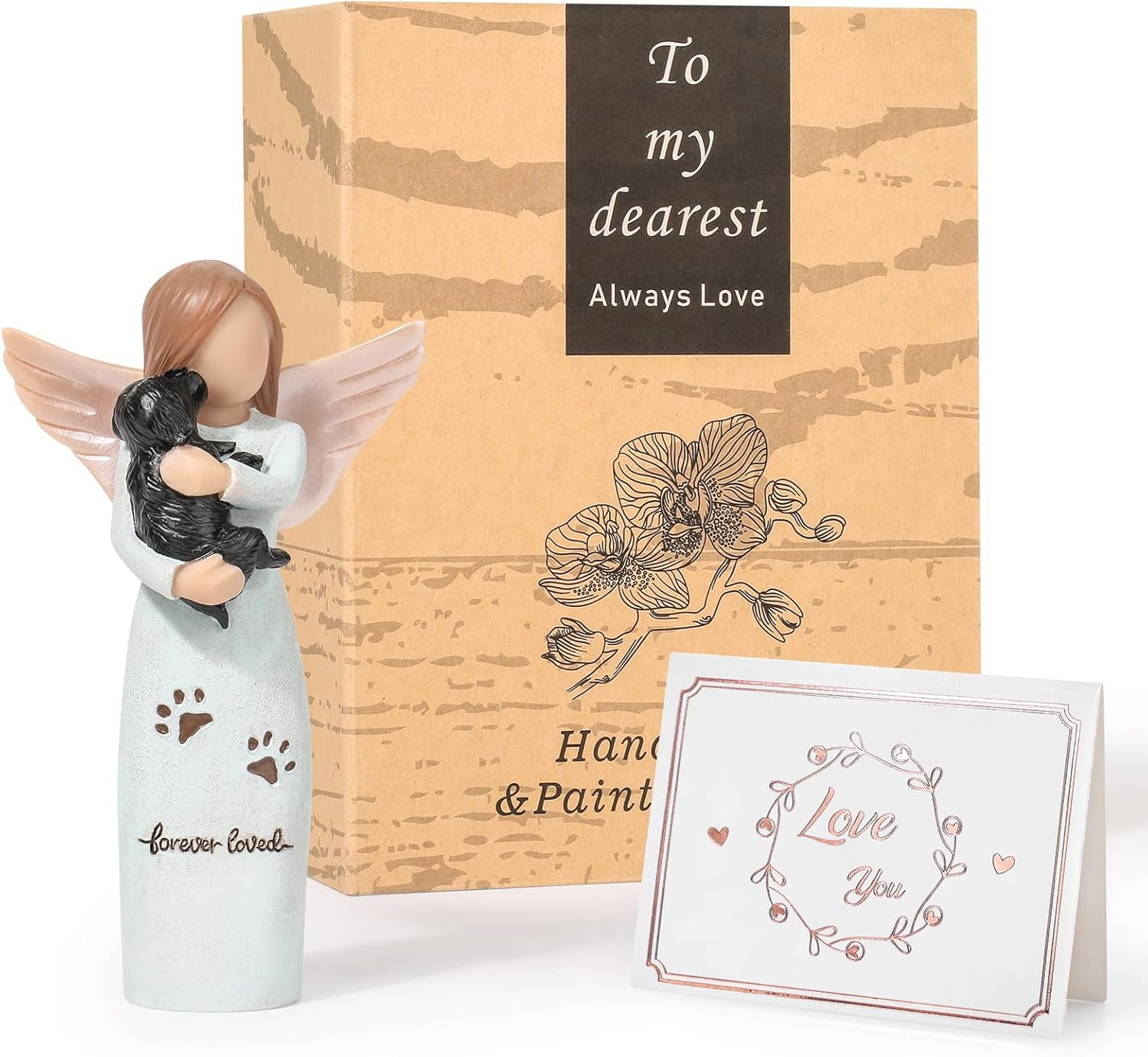 Yuideary Dog Memorial Gift - Angel Girl with Black Dog Figurine