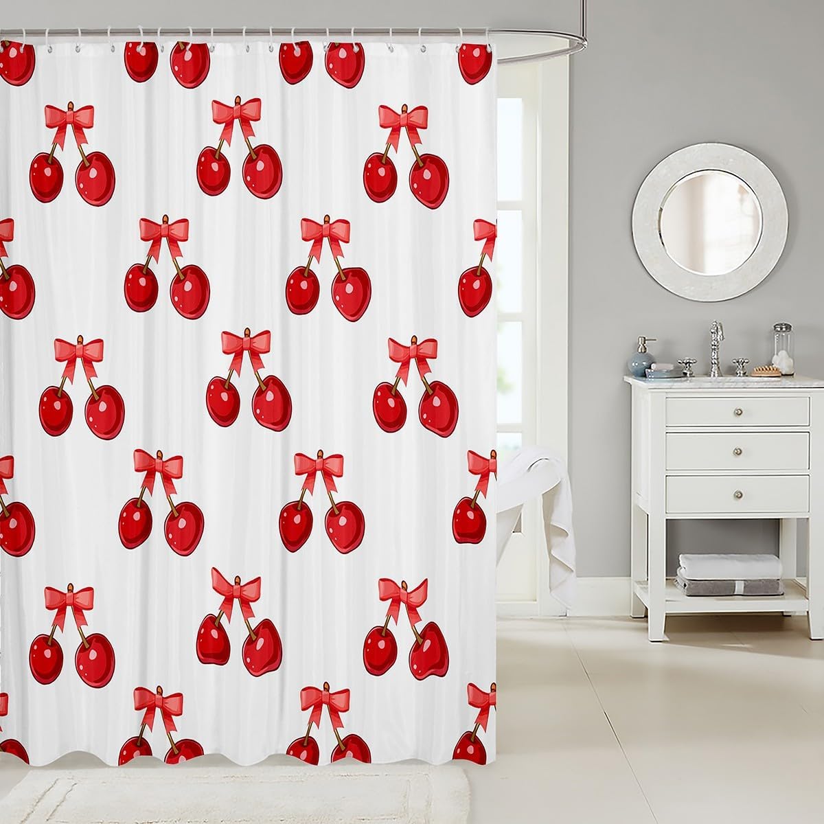 Feelyou Cheery Bowknot Shower Curtain Set Red 72x78 1