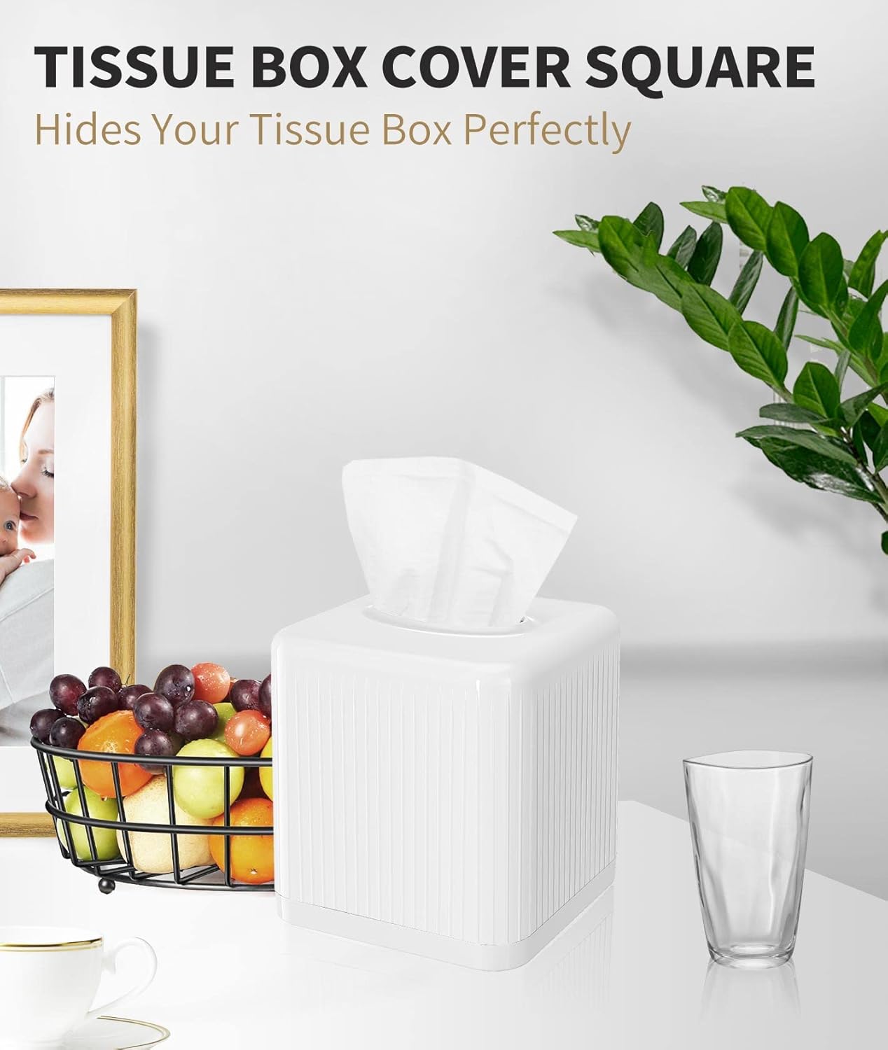 Livelab Square Tissue Box Cover with Base - White 1