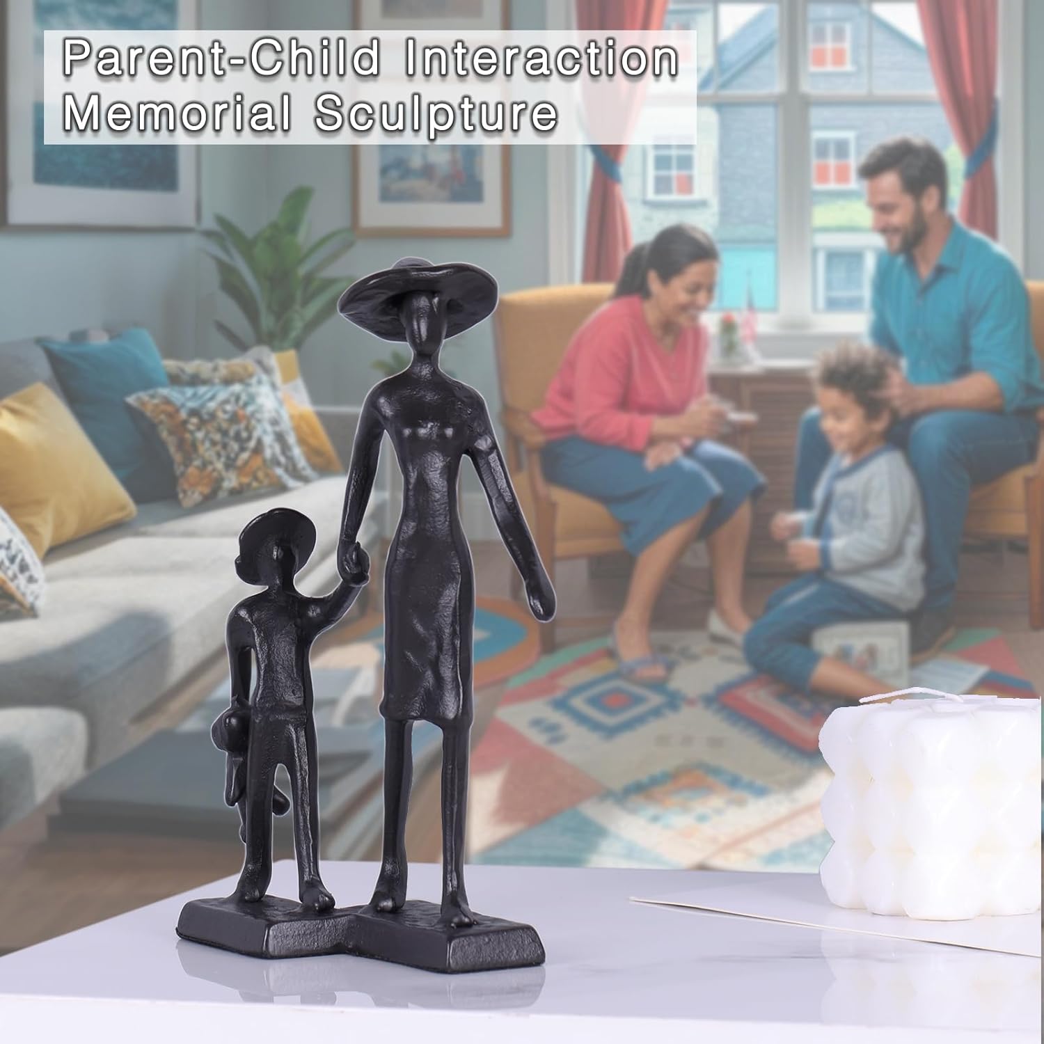 Orenm Mother and Son Cast Iron Figurine 67 Inch Rustic Statue