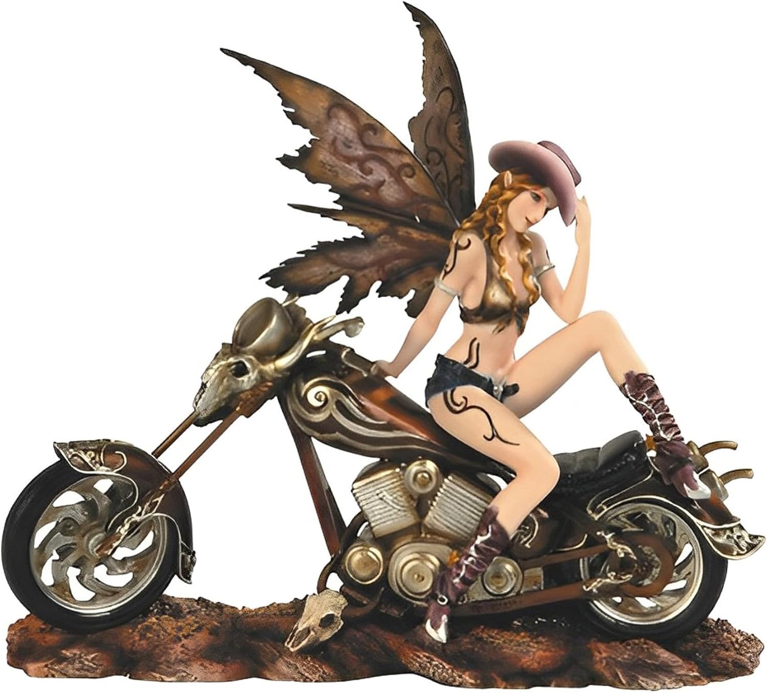 ICE ARMOR 13 W Brown Cowgirl Fairy on Motorcycle Statue