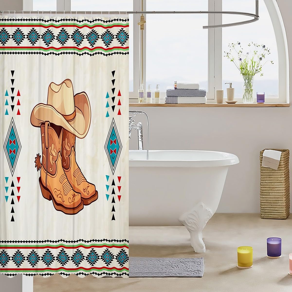 Jejeloiu Western Decor Shower Curtain Set Boho Beige 72x84