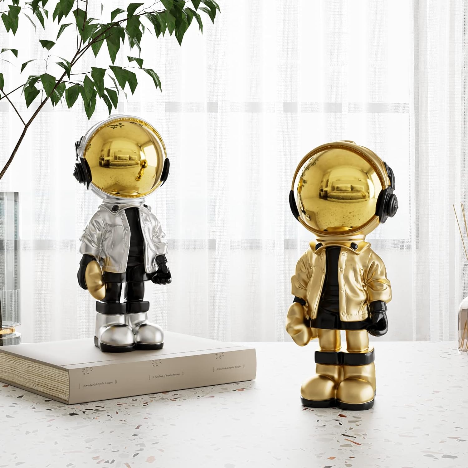 EZ4ENCE Astronaut Statue Gold Black Metal Decor
