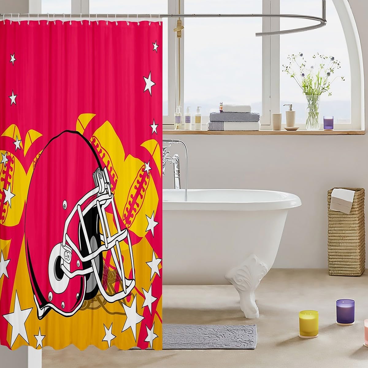 Erosebridal Sports Shower Curtain Set Pink Yellow 72x72