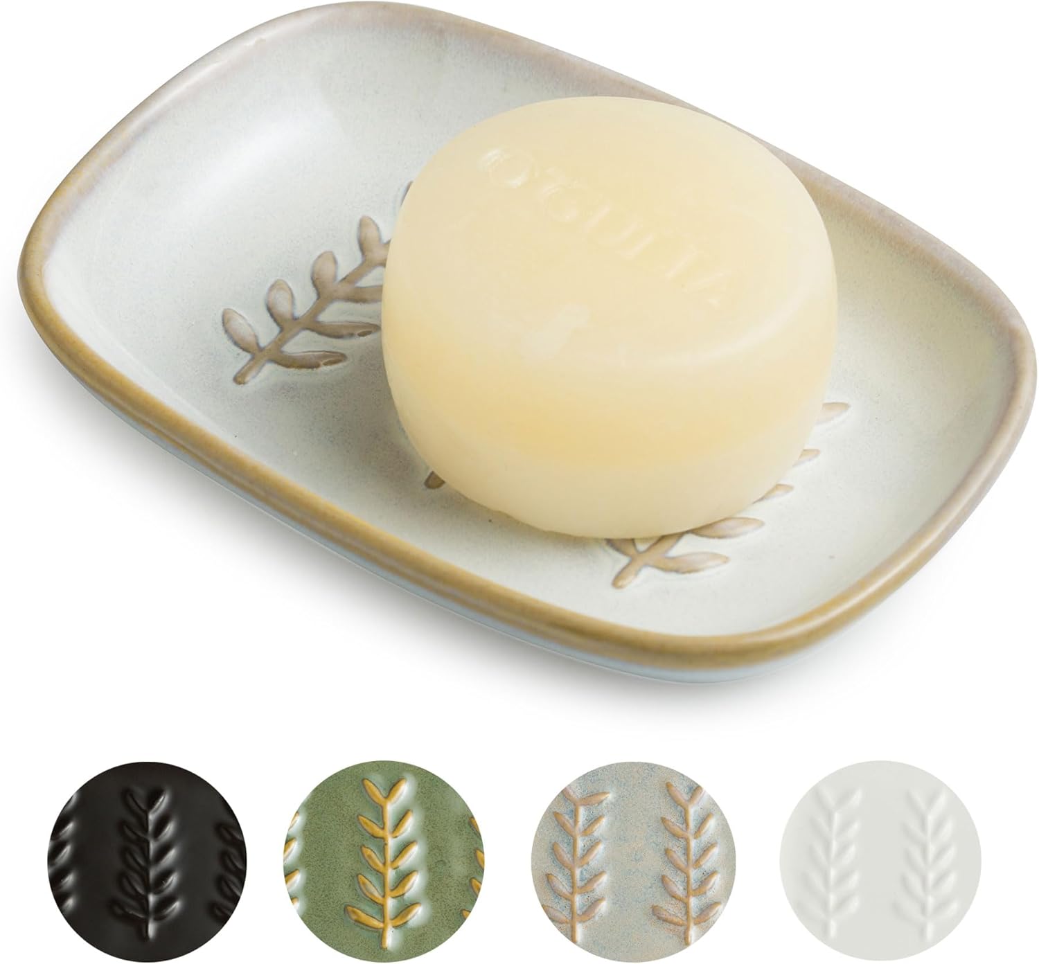 Miamolo Ceramic Soap Dish Holder 1-2 Bars Non-Slip Easy to Clean
