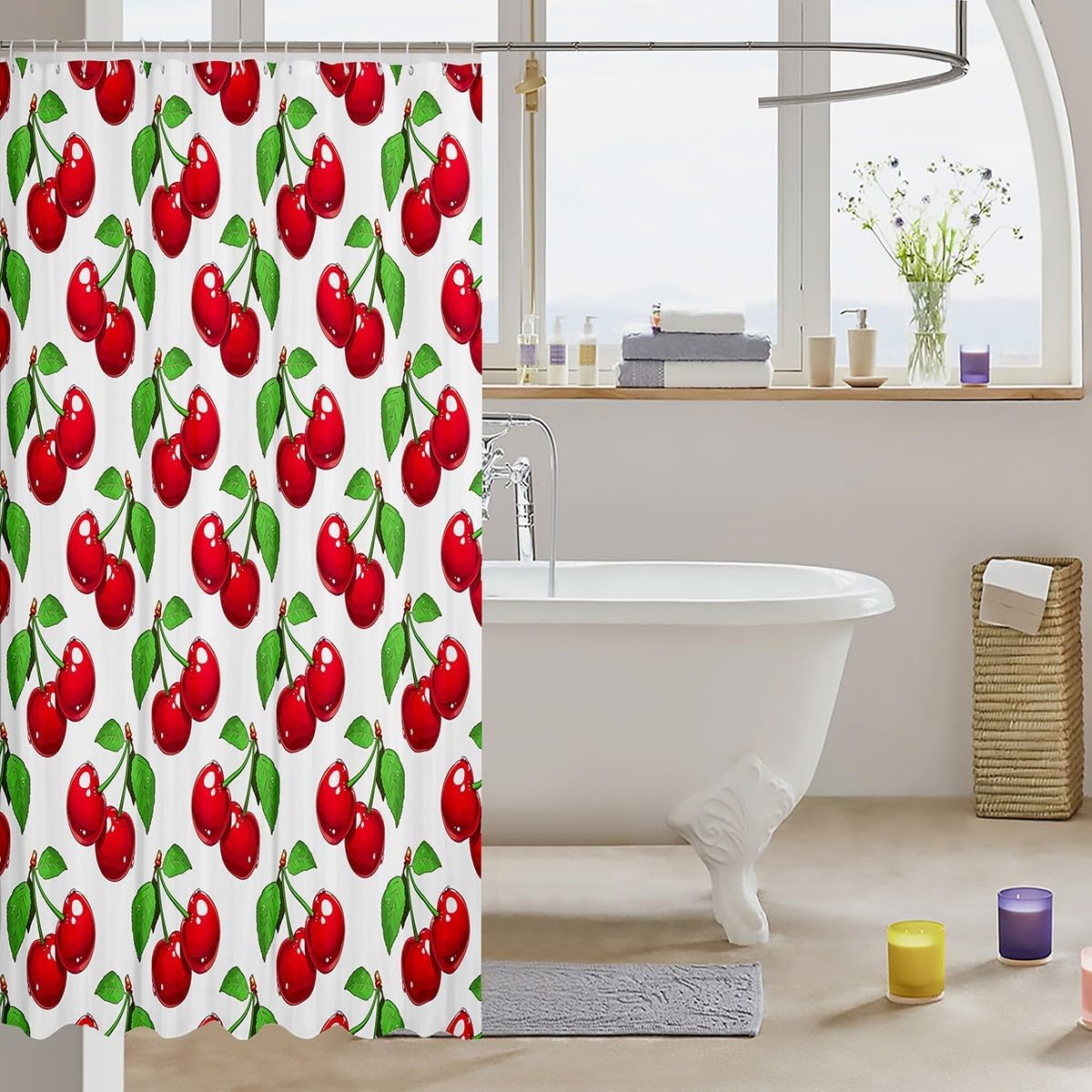 Feelyou Cherry Pattern Bath Curtain Set 72x78 inches