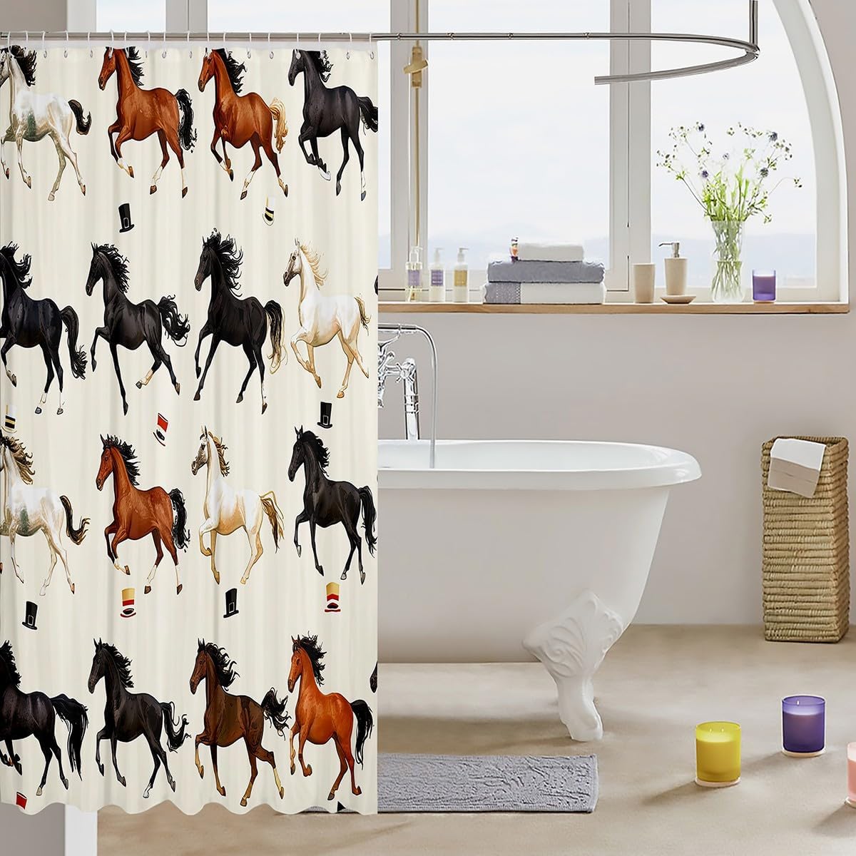 Feelyou Horse Shower Curtain Set 72x78 Galloping