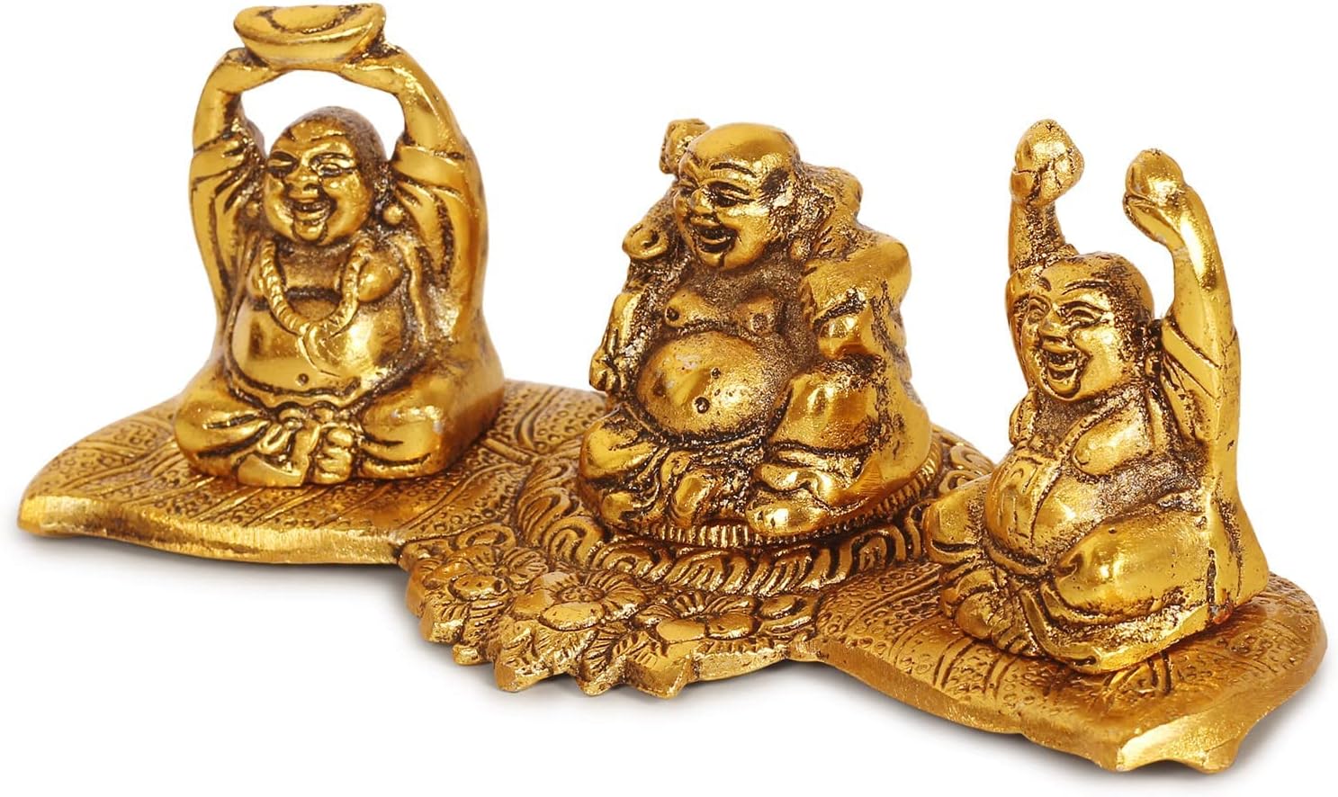ETROVES Laughing Buddha Statue - 4 Inch Golden Feng Shui Decor