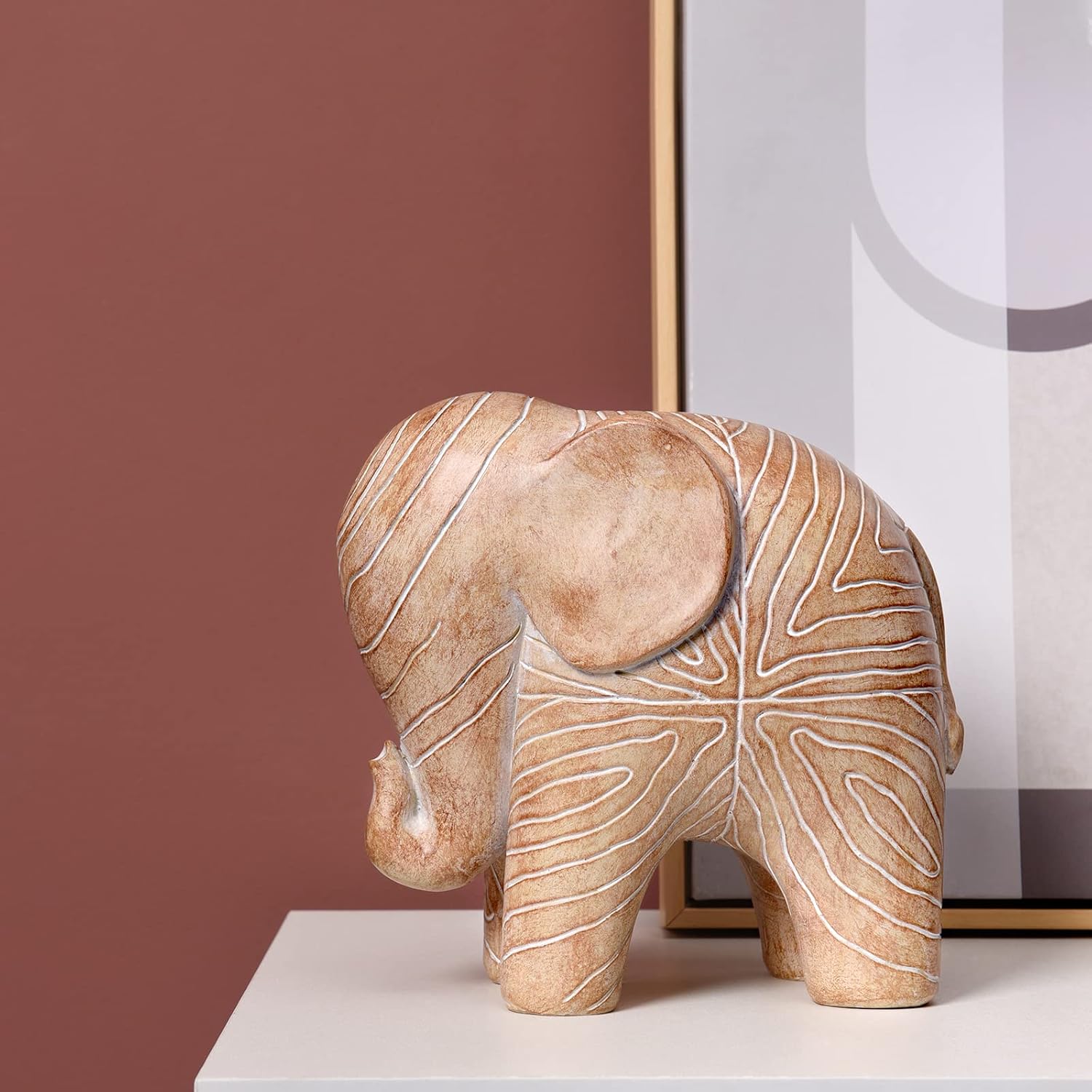 Kakizzy Elephant Statue African Wood Decor Boho Style