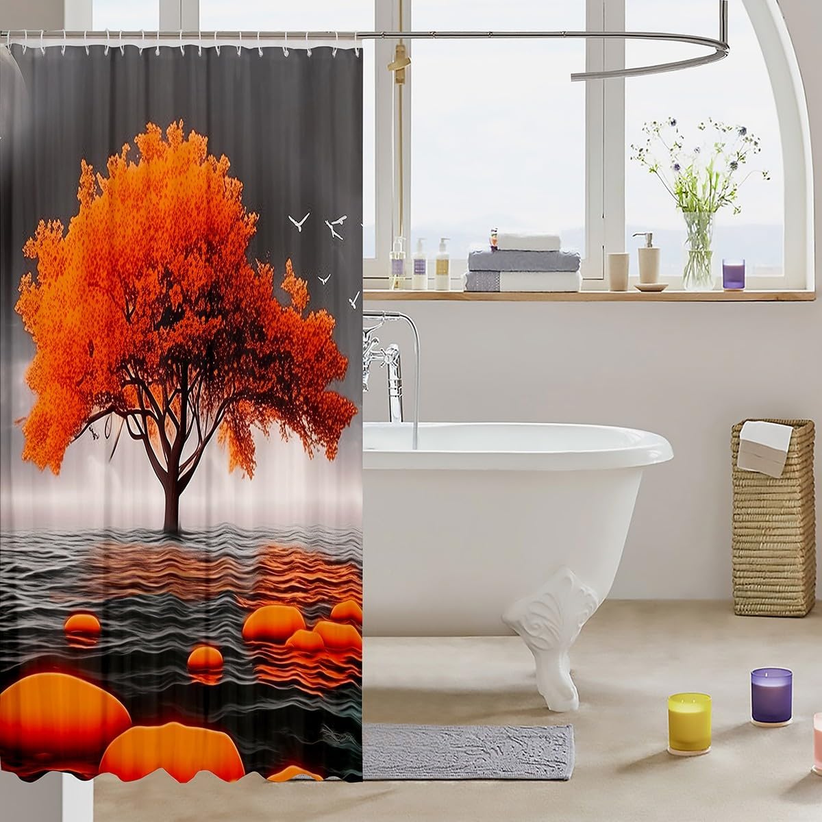 Feelyou Orange Tree Shower Curtain Set 72x72