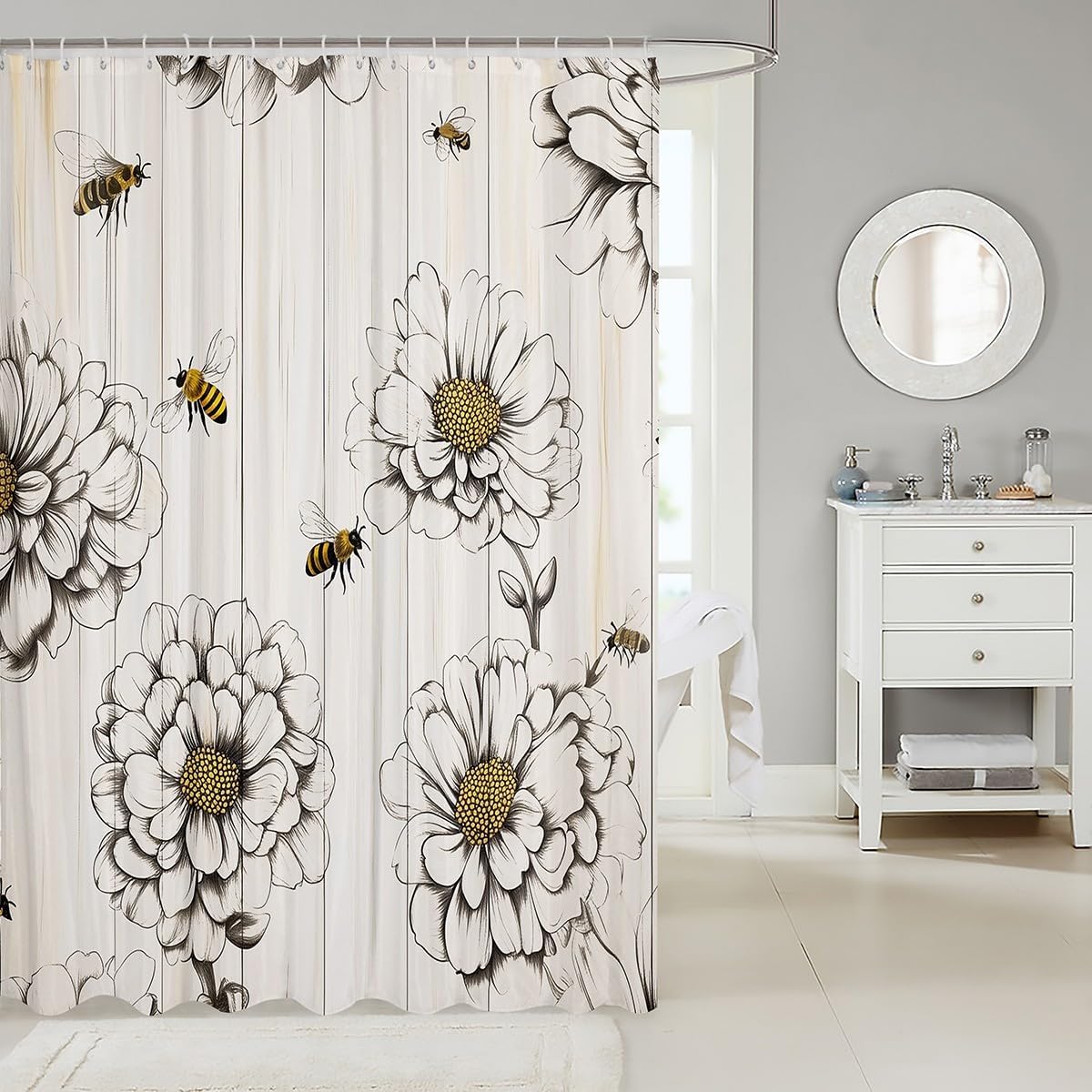 Feelyou Bee Shower Curtain Set 72x78 Farmhouse Style