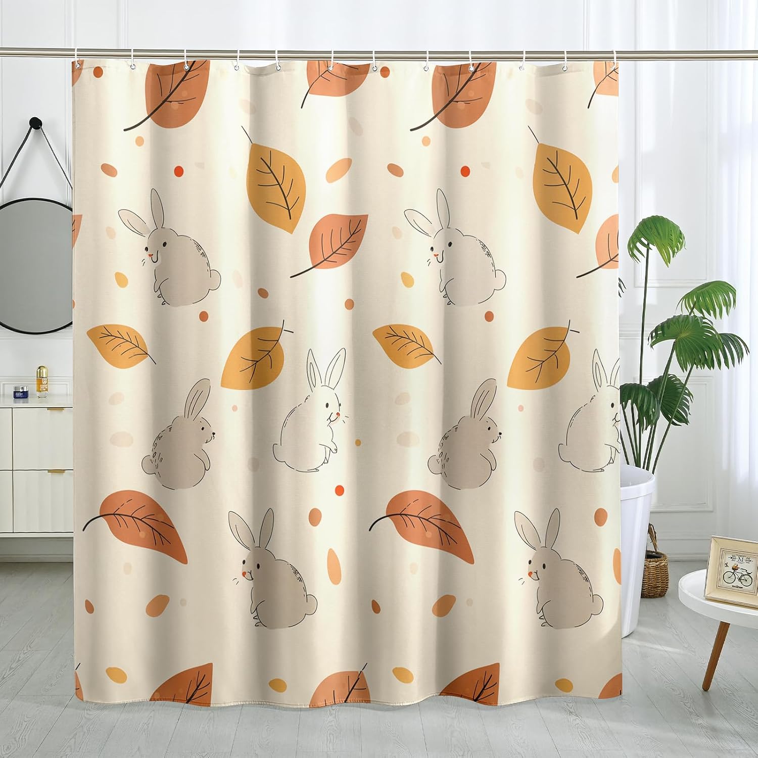Fall Cartoon Rabbit Shower Curtain Set with Hooks 1