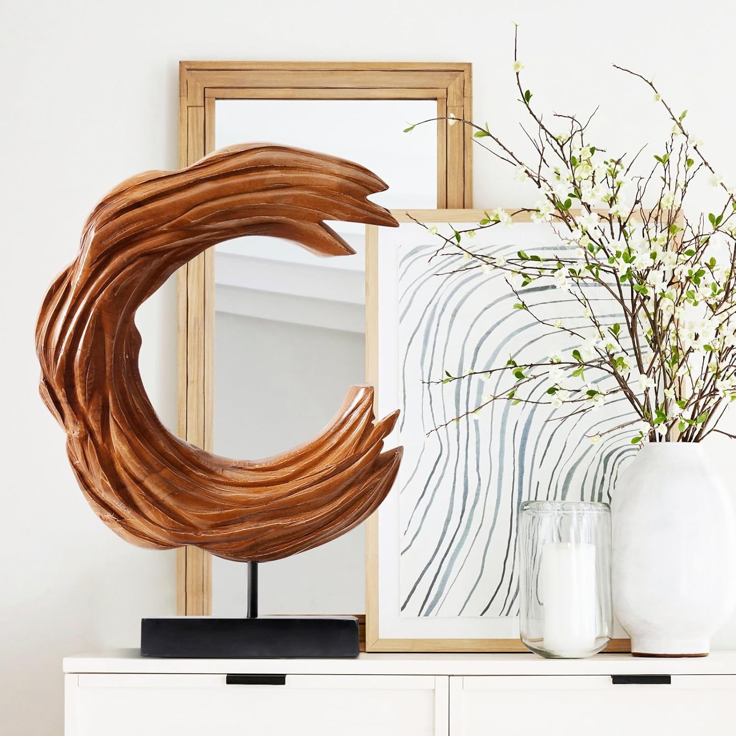 Teak Sculpture Oceanic Decor with Base