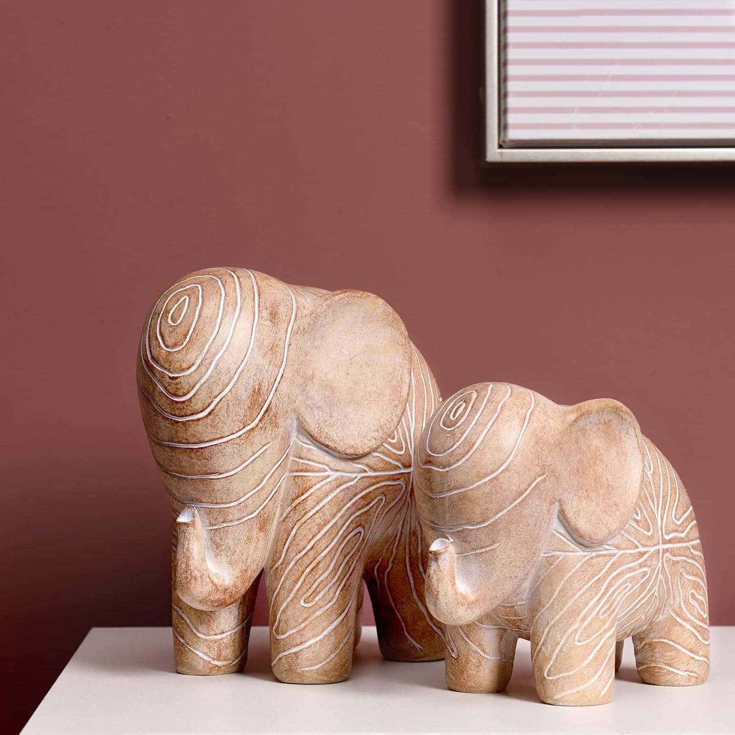 Kakizzy Elephant Statue African Wood Decor Boho Style