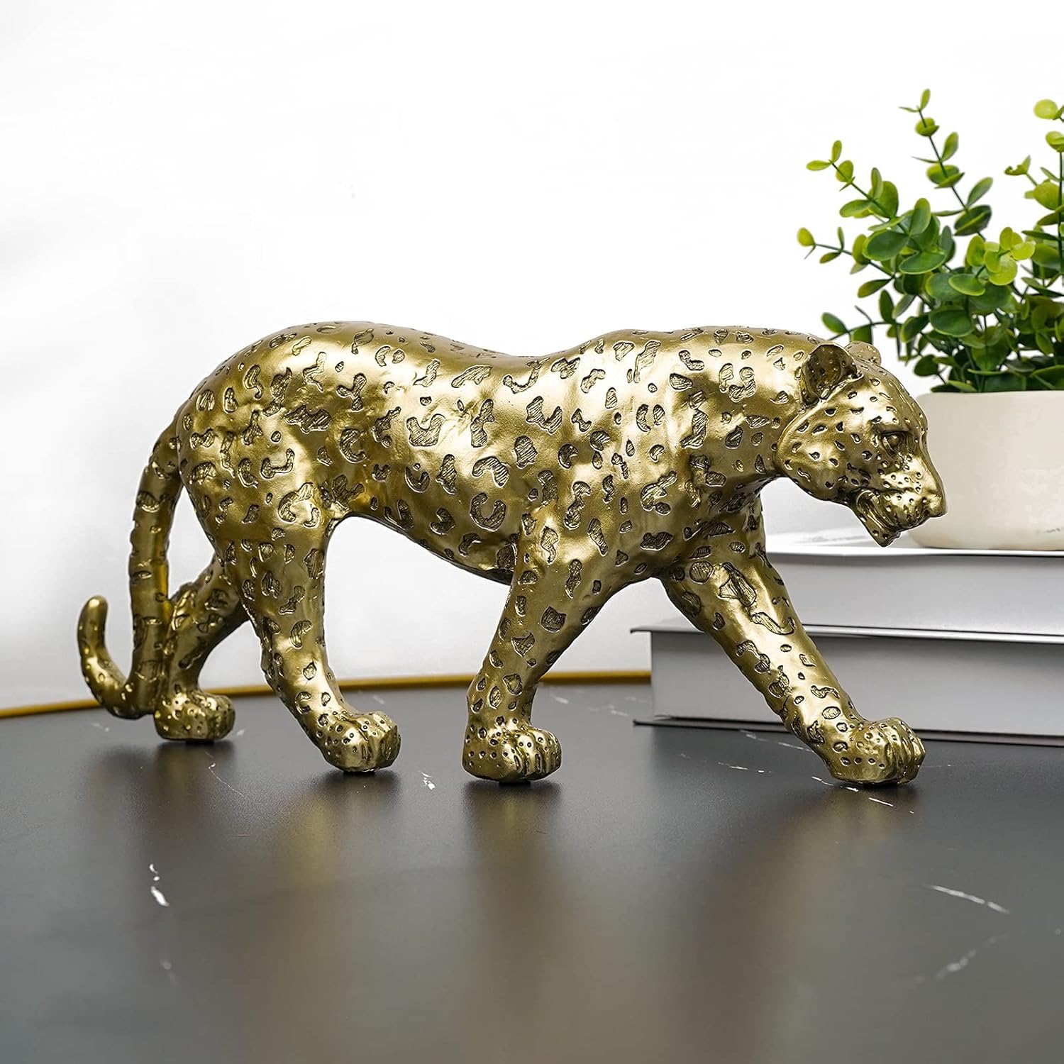 Cheetah Statue Home Decor Resin Sitting Figurine Gold Silver
