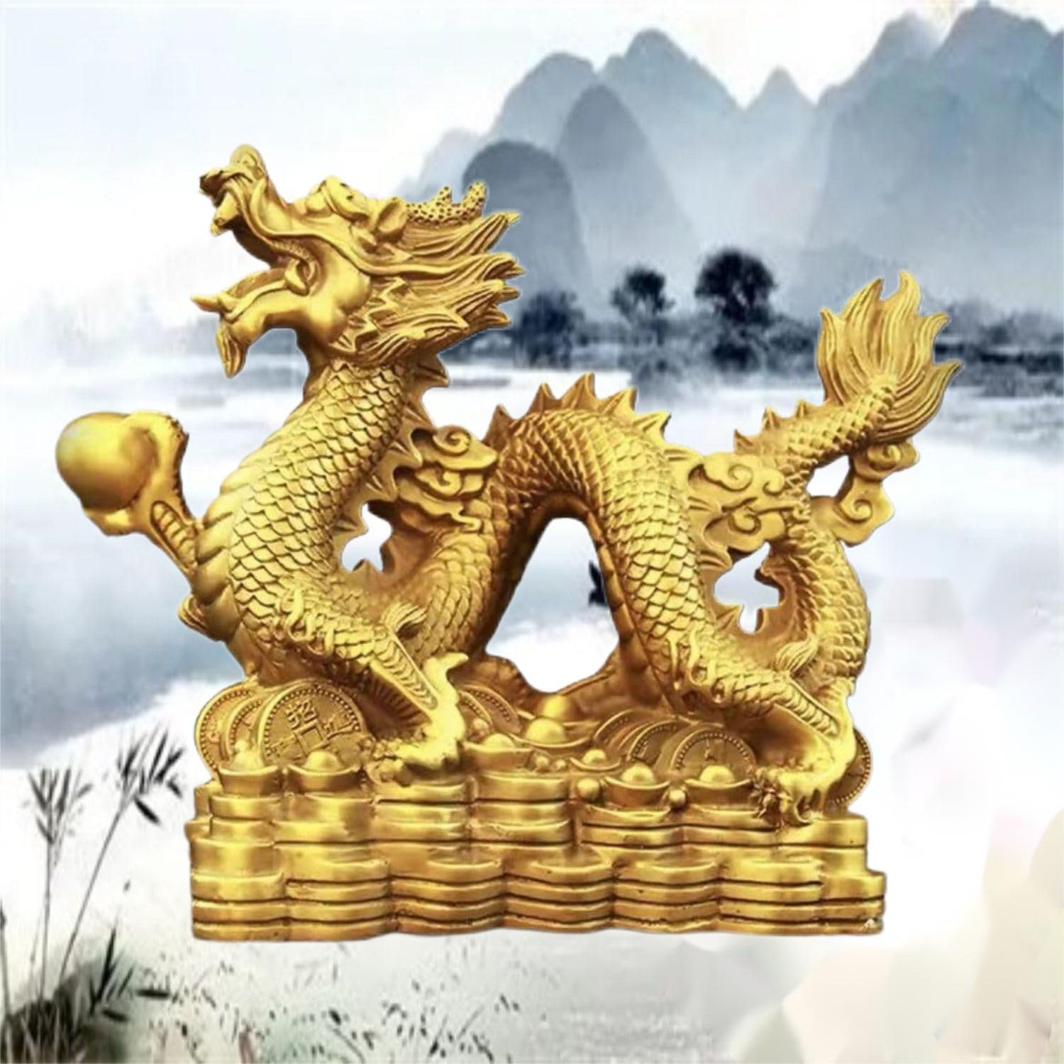 Ecqizer Wealth Dragon Figurine Feng Shui Decor 1
