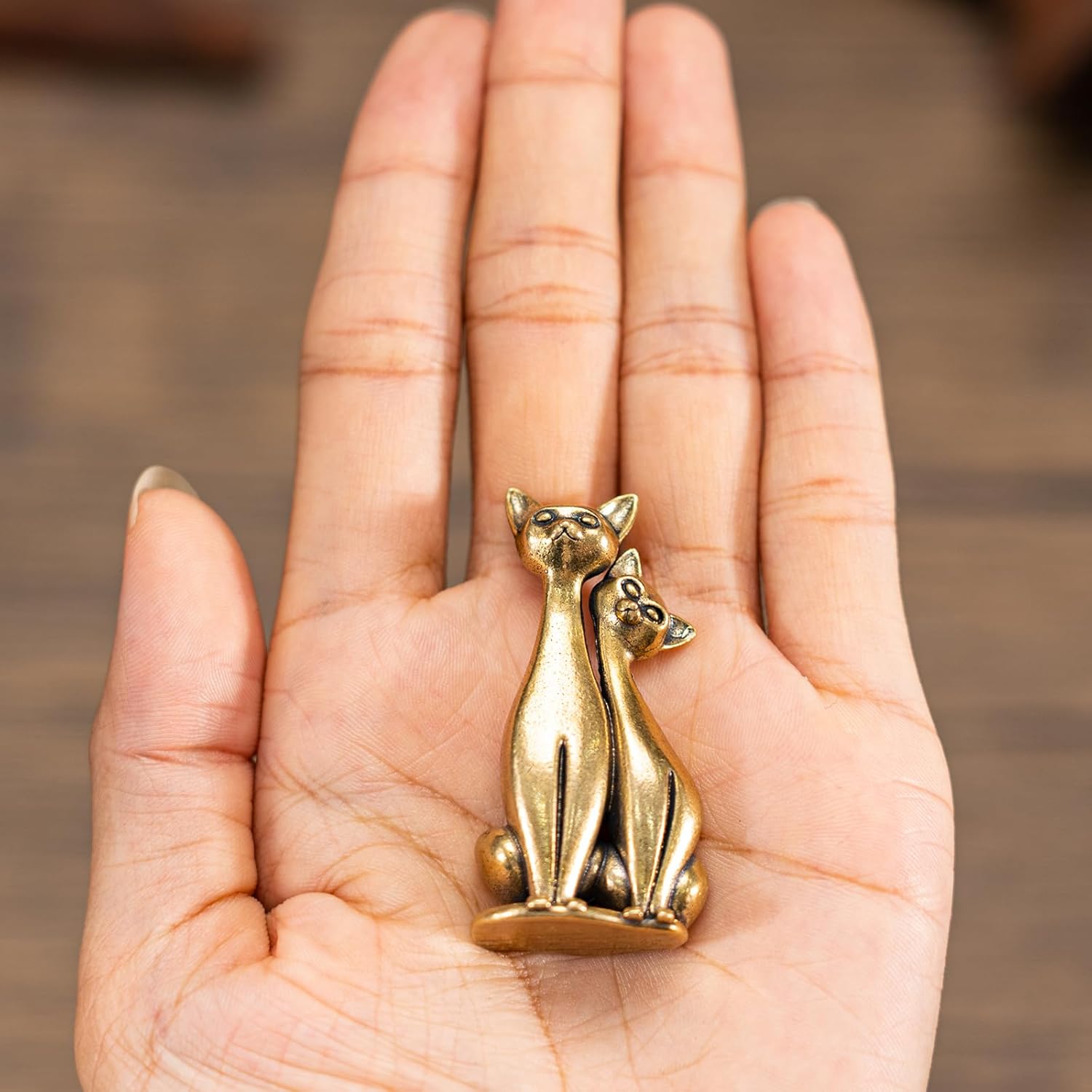 Vintage Brass Intertwined Cat Sculpture Art Piece