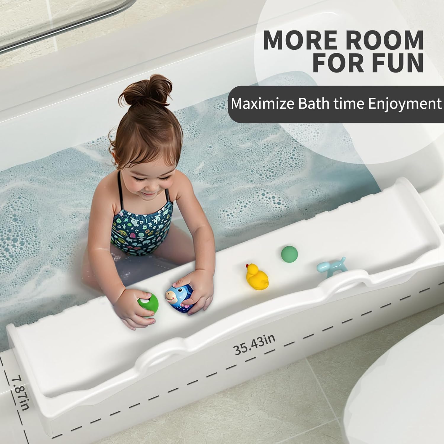MMIOFANT Splash Guard Bath Tub Tray with Play Shelf White