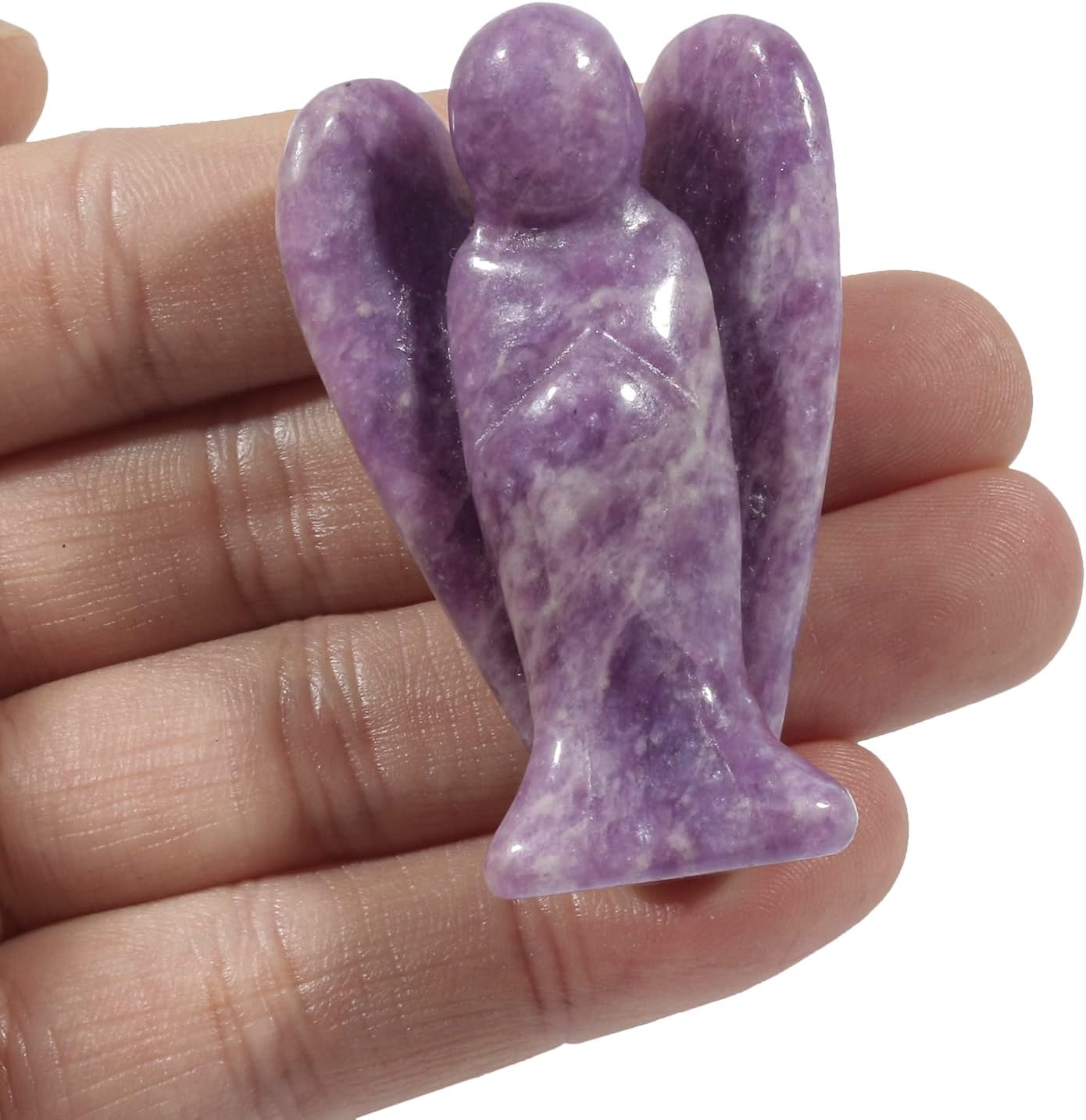 Loveliome Guardian Angel Statue Hand Carved Purple Lepidolite 2 Inches