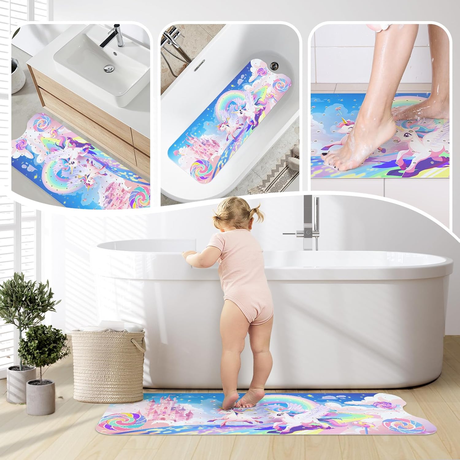 SHUCHING Rainbow Unicorn Baby Bath Mat 40x16 Inch Non Slip