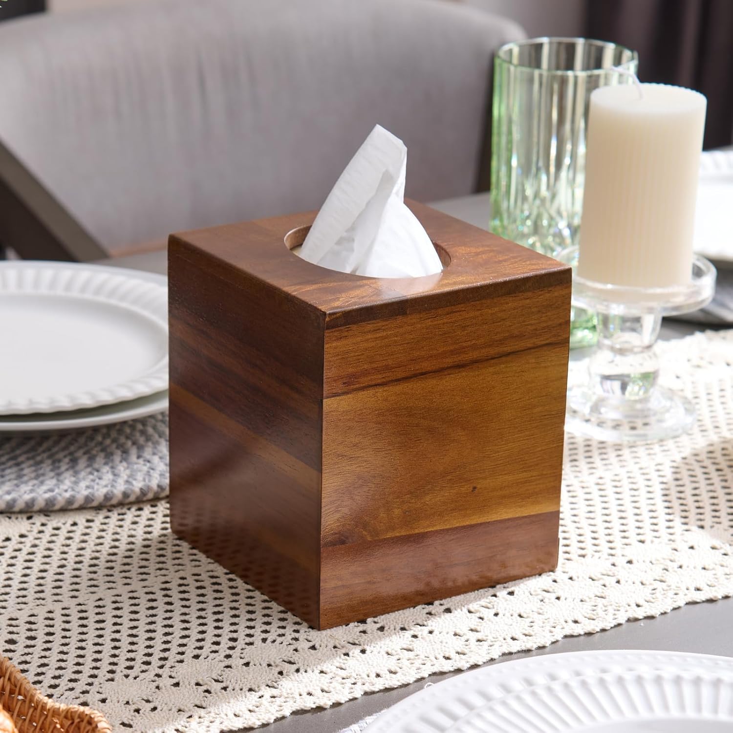 YANGQIHOME Acacia Wood Tissue Box Cover