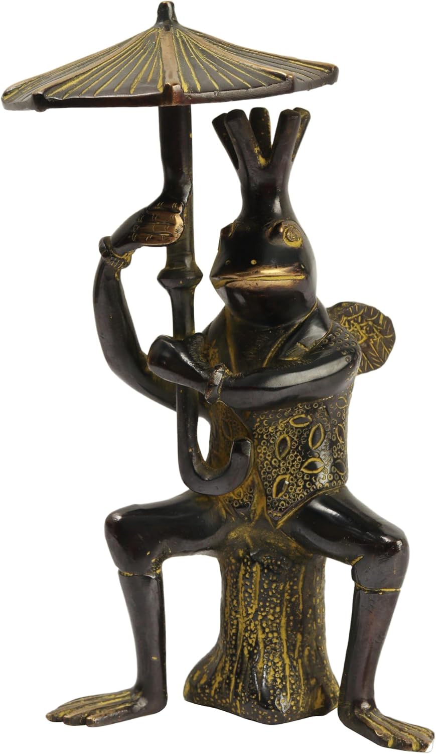 Exotic India Frog Brass Statue with Umbrella 1