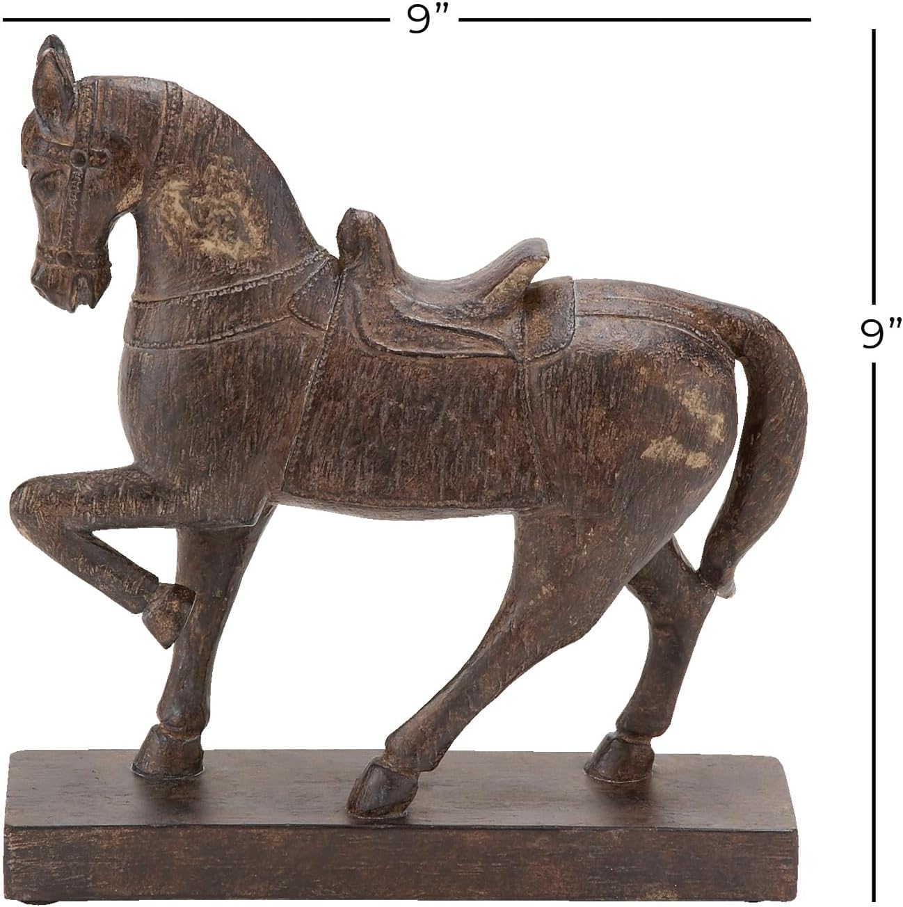 Deco 79 Polystone Horse Statue 9 x 3 x 9 Brown