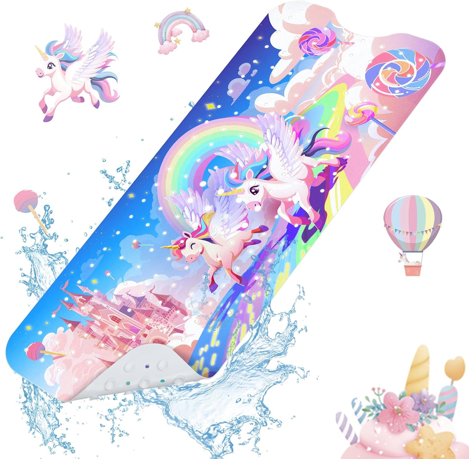 SHUCHING Rainbow Unicorn Baby Bath Mat 40x16 Inch Non Slip