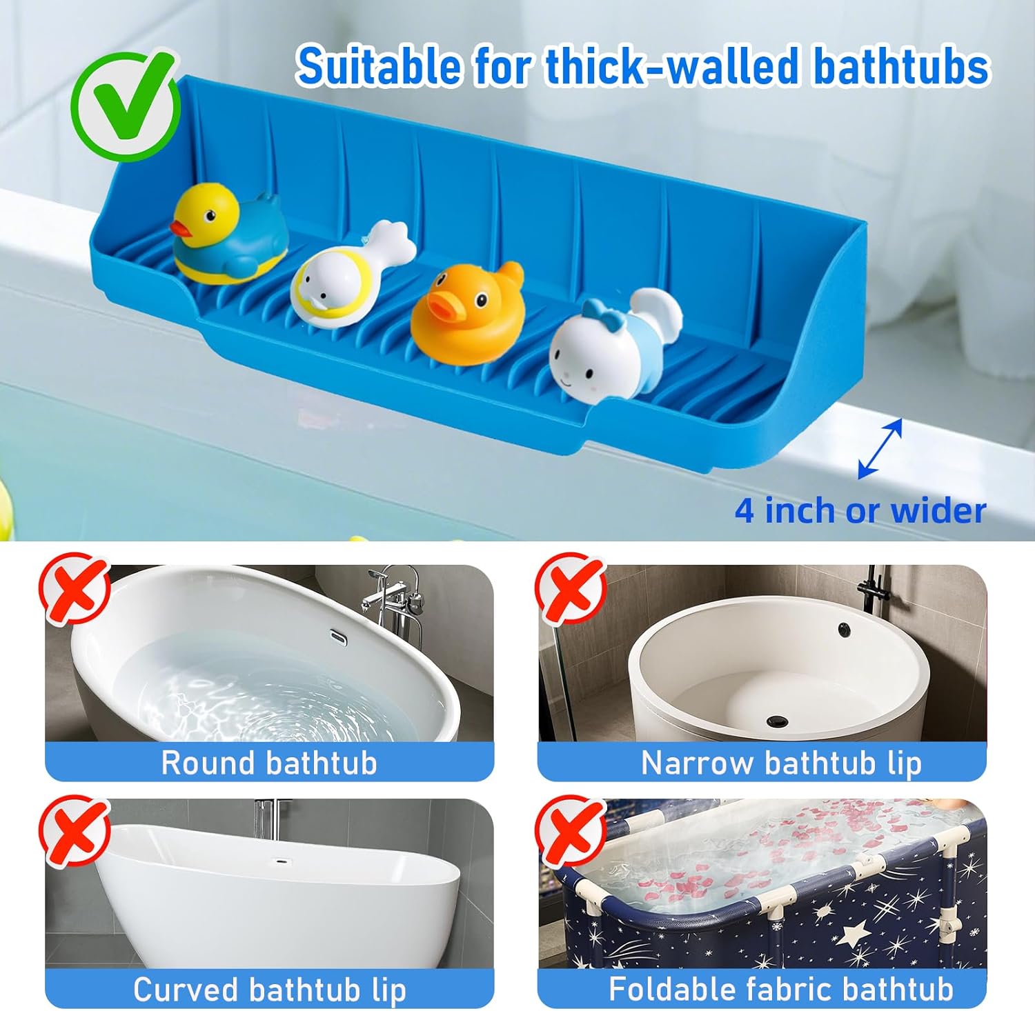 Bath Splash Guard with 6 Suction Cups - Kids Play Shelf Organizer Blue