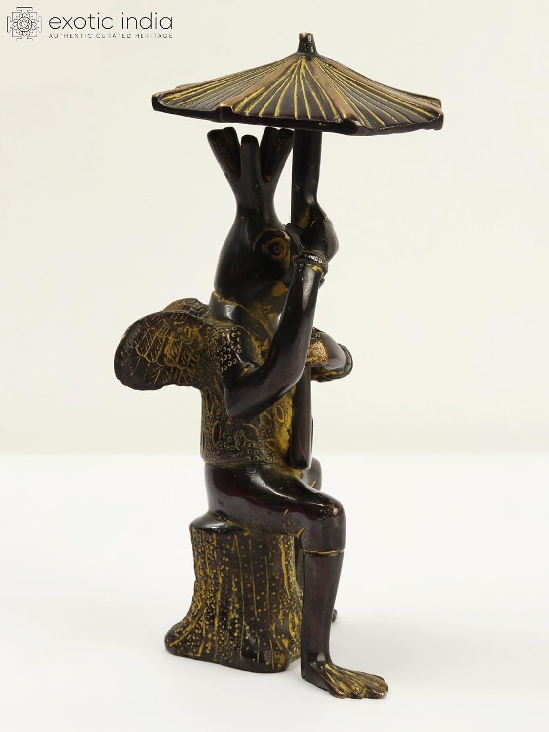 Exotic India Frog Brass Statue with Umbrella 1