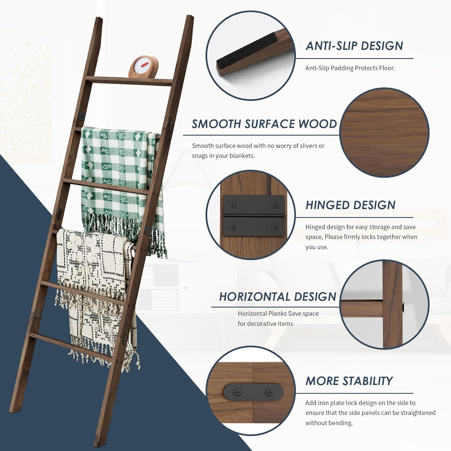 Acacia Wood Blanket Ladder with 6 Tiers